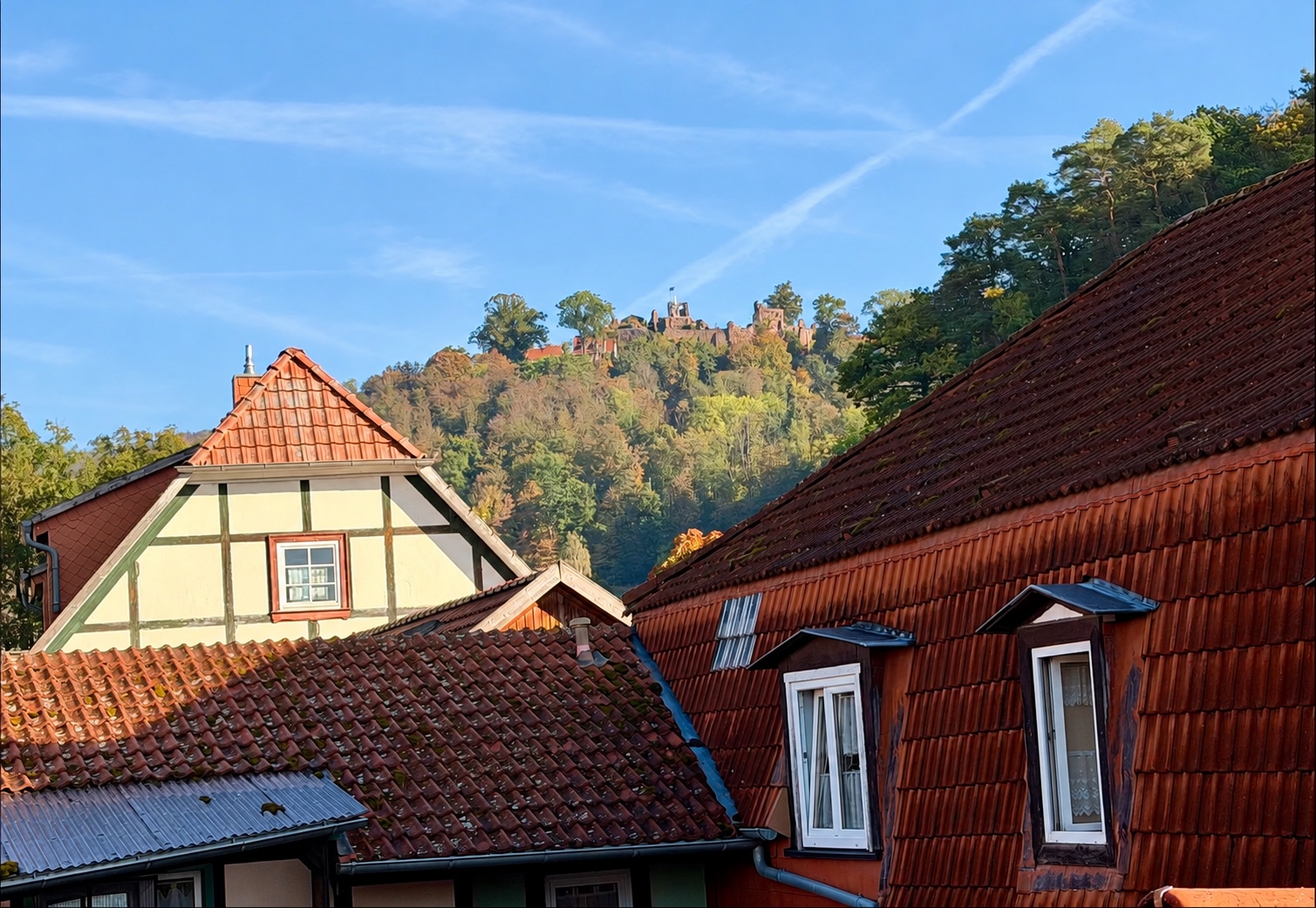 Blick von der Terrasse zur Burgruine Hohnstein